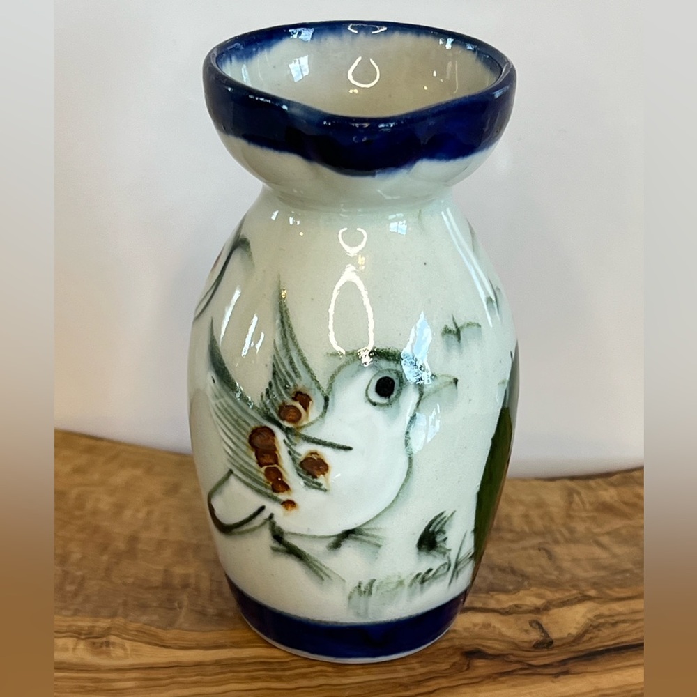 Mexican Art Pottery Vase with Floral Design Tonala Style 4.5”